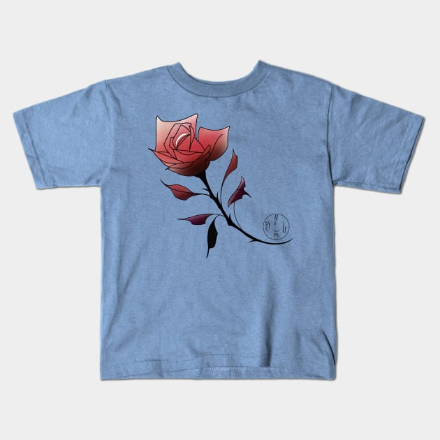 Red neotraditional rose Kids T-Shirt by Blacklinesw9